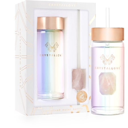 Crystallove Clear Quartz Straw Water Bottle skleněná láhev na vodu s brčkem