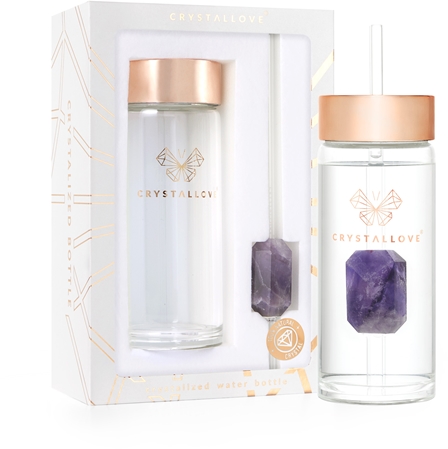 Crystallove Clear Quartz Straw Water Bottle glass water bottle with straw
