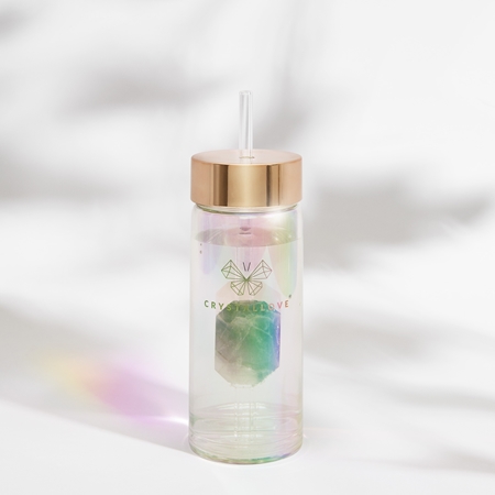 Crystallove Clear Quartz Straw Water Bottle glass water bottle with straw