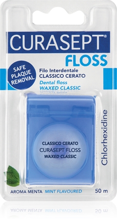Curasept Dental Floss Waxed Classic gewachste Zahnseide mit Mategeschmack mit antibakteriellem Zusatz