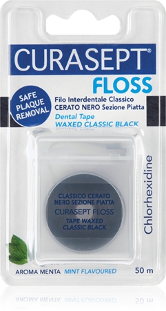 Curasept Dental Tape Waxed Classic Black Vaxas tandtråd  Med antibakteriella ingredienser
