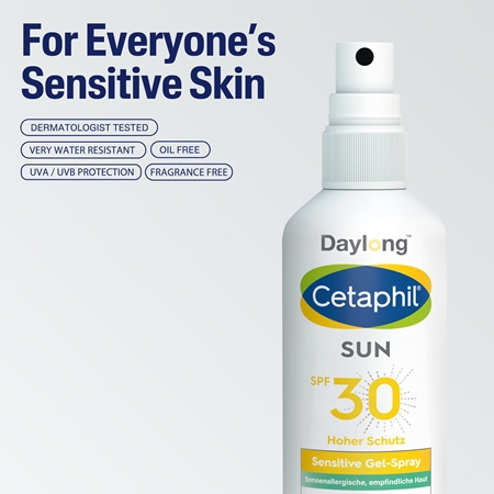 Daylong Cetaphil SUN Sensitive gel protetor em spray para pele sensível a oleosa SPF 30