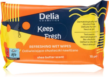 Delia Cosmetics Keep Fresh Shea Butter Atsvaidzinošas mitrās salvetes