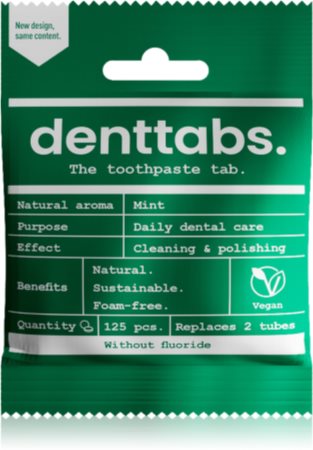 Denttabs Natural Toothpaste Tablets without Fluoride fluoriton hammastahna tabletteina