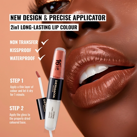 Dermacol 16H Lip Colour ilgai išliekantys lūpų dažai ir lūpų blizgis