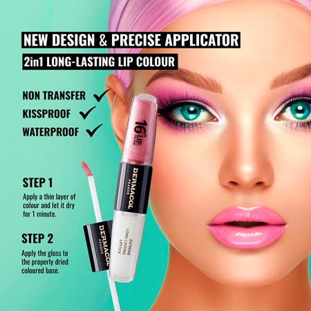 Dermacol 16H Lip Colour ilgai išliekantys lūpų dažai ir lūpų blizgis