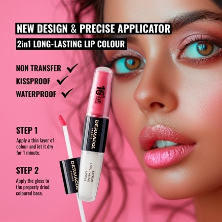 Dermacol 16H Lip Colour ilgai išliekantys lūpų dažai ir lūpų blizgis