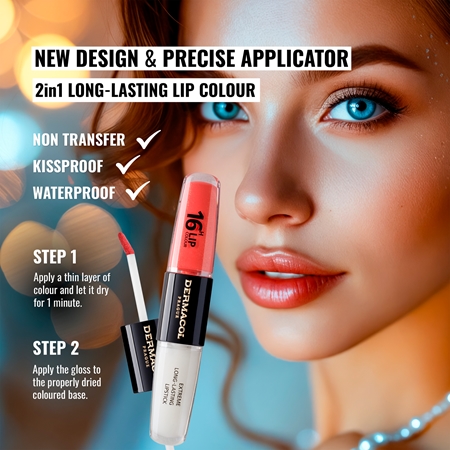 Dermacol 16H Lip Colour ilgai išliekantys lūpų dažai ir lūpų blizgis