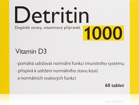 Detritin 1000 IU Vitamin D3 tabletki dla prawidłowego funkcjonowania układu odpornościowego, stanu kości i pracy mięśni