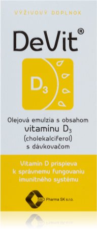 DeVit Vitamín D3 vitamín D pre normálnu funkciu imunitného systému, stavu kostí a činnosť svalov
