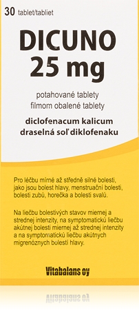 Dicuno Dicuno 25 mg tablety tablety na zníženie horúčky a tlmenie bolesti