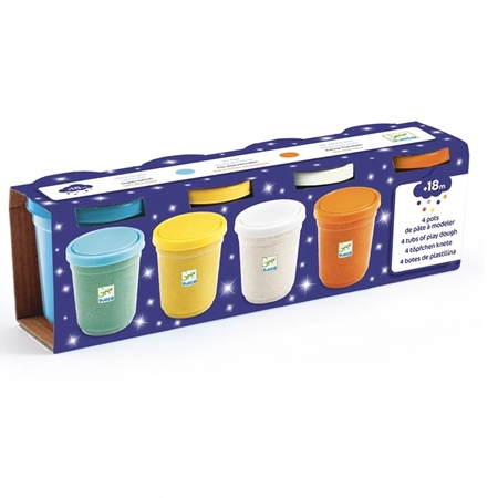 DJECO 4 Tubs of Play Dough farbige Metallic-Modelliermasse mit Schimmereffekt