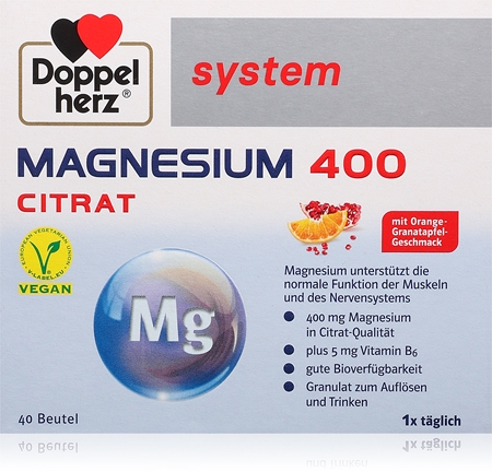 Doppelherz system Magnesium 400 Sackerl für die normale Funktion des Immunsystems, gesunde Knochen und Muskelaktivität
