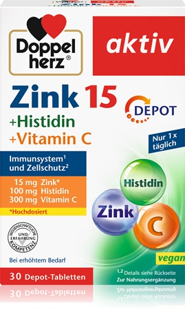 Doppelherz Zink 15 + Histidin + Vitamin C Tabletten zur Unterstützung des Immunsystems