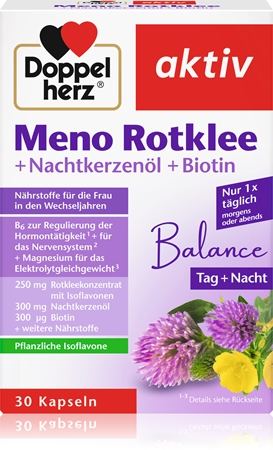 Doppelherz Meno Rotklee + Nachtkerzenöl + Biotin Kapseln zur Unterstützung einer gesunden hormonellen Aktivität