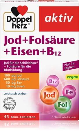 Doppelherz Jod + Folsäure + Eisen + B12 Tabletten für die richtige Schilddrüsenfunktion