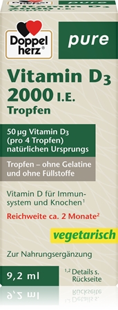 Doppelherz pure Vitamin D3 2000 I.E. Tropfen zur Förderung der Gesundheit von Knochen und Gelenken