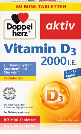 Doppelherz Vitamin D3 2000 I.E. Tabletten zur Förderung der Gesundheit von Knochen und Gelenken