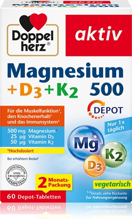 Doppelherz Magnesium + D3 + K2 500 Tabletten trägt zur normalen Funktion des Nervensystems bei