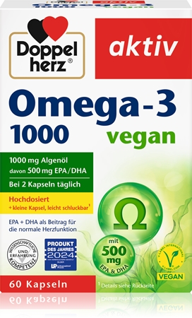 Doppelherz Omega-3 1000 vegan Kapseln für eine normale Herz- und Hirnfunktion