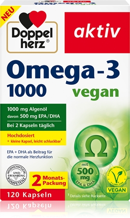 Doppelherz Omega-3 1000 vegan Kapseln für eine normale Herz- und Hirnfunktion
