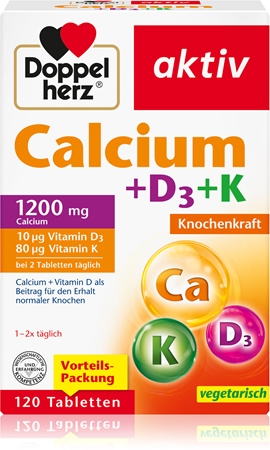 Doppelherz Calcium 1200 + D3 + K Tabletten für gesunde Knochen und Zähne