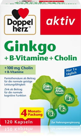 Doppelherz Ginkgo + B-Vitamine + Cholin Kapseln zur Förderung der geistigen Ausgeglichenheit