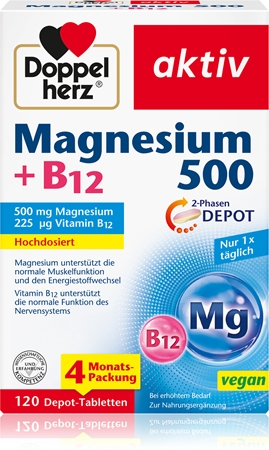 Doppelherz Magnesium 500 + B12 Tabletten trägt zur normalen Funktion des Nervensystems bei