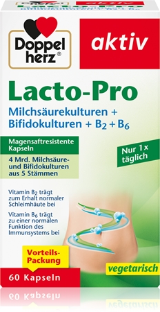 Doppelherz Lacto-Pro Milchsäurekulturen + Bifidokulturen + B2 + B6 Kapseln zum Schutz der Darmflora