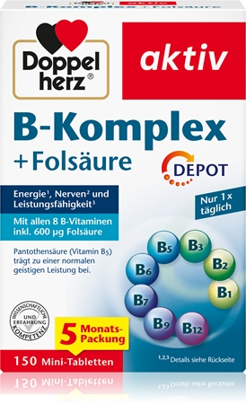 Doppelherz B-komplex + Folsäure Tabletten für eine normale Funktion des Nervensystems und eine schöne Haut
