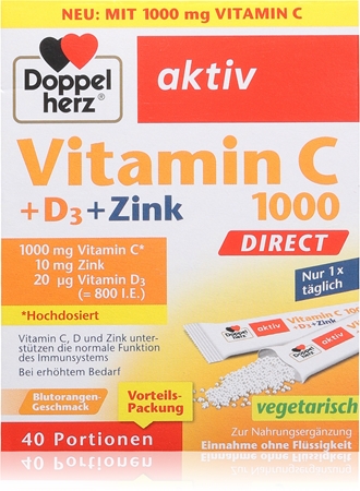 Doppelherz Vitamin C 1000 + D3 + Zink Säckchen zur Unterstützung des Immunsystems, schöner Haut und Nägel