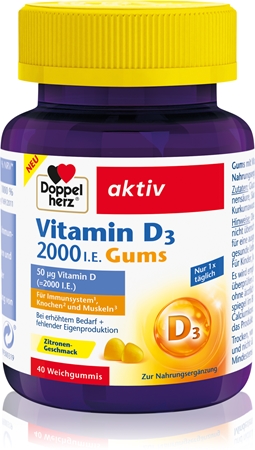 Doppelherz Vitamin D 2000 I.E. Lutschtabletten für die normale Funktion des Immunsystems, gesunde Knochen und Muskelaktivität