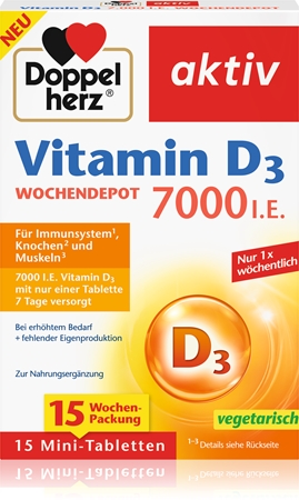 Doppelherz Vitamin D 7000 I.E. Tabletten zur Unterstützung des Immunsystems, der Knochen- und Muskelfunktion