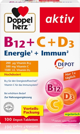Doppelherz B12 + C + D3 Tabletten zur Unterstützung des Immunsystems