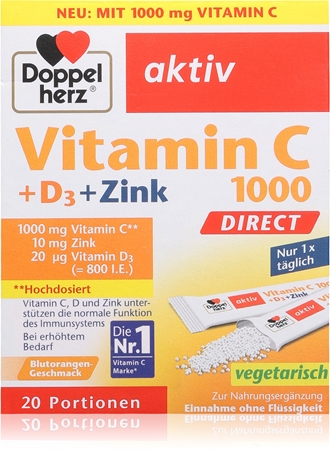 Doppelherz Vitamin C 1000 + D3 + Zink Säckchen zur Unterstützung des Immunsystems, schöner Haut und Nägel