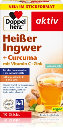 Doppelherz Aktiv Heißer Ingwer + Curcuma mit Vitamin C + Zink Heißgetränk zur Unterstützung des Immunsystems
