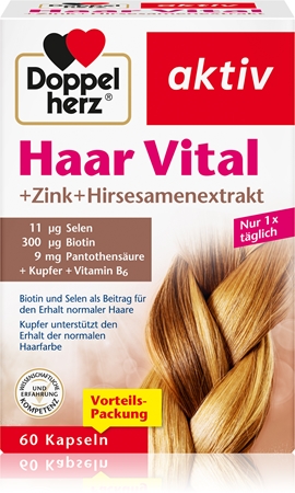 Doppelherz Aktiv Haar Vital + Zink + Hirsesamenextrakt Kapseln für gesunde und schöne Haare
