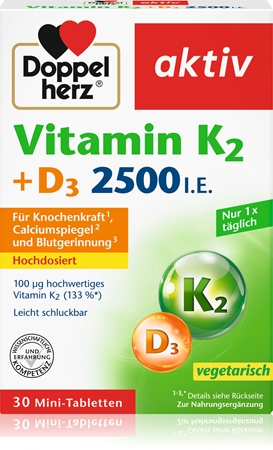 Doppelherz Vitamin K2 + D3 2500 I.E. Tabletten für die normale Funktion des Immunsystems, gesunde Knochen und Muskelaktivität
