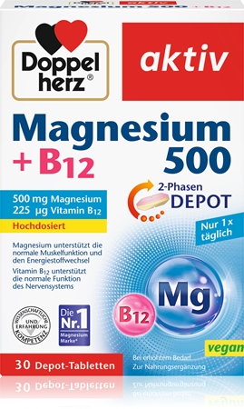 Doppelherz Magnesium 500 + B12 Tabletten trägt zur normalen Funktion des Nervensystems bei