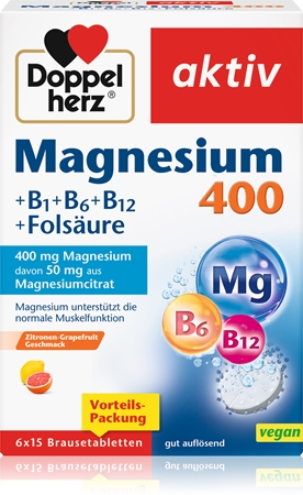 Doppelherz Magnesium 400 + B1 + B6 + B12 + Folsäure Brausetabletten trägt zur normalen Funktion des Nervensystems bei