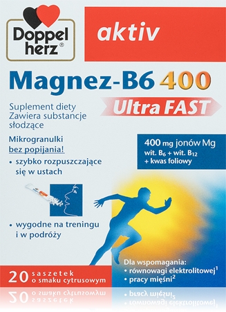 Doppelherz active Magnez-B6 UltraFAST 400 saszetki dla redukcji zmęczenia i wyczerpania