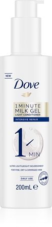 Dove 1 Minute Milk Gel après-shampoing régénérant pour cheveux fins et abîmés