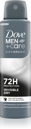 Dove Men+Care Advanced Invisible Dry anti-transpirant anti-traces blanches et jaunes
