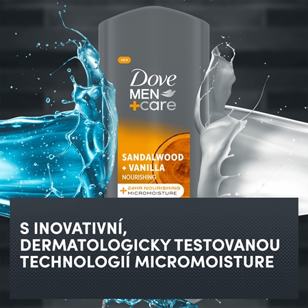 Dove Men+Care Sandalwood&Vanilla sprchový gel na obličej, tělo a vlasy