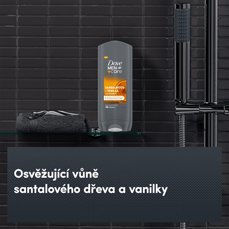 Dove Men+Care Sandalwood&Vanilla sprchový gel na obličej, tělo a vlasy
