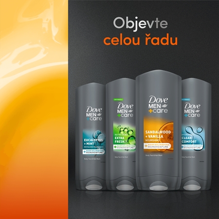 Dove Men+Care Sandalwood&Vanilla sprchový gel na obličej, tělo a vlasy