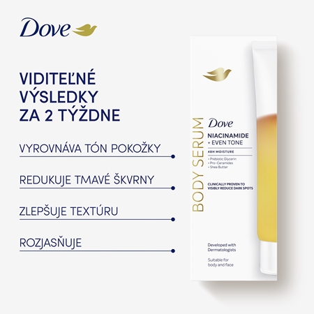 Dove Even Tone Niacinamide telové sérum pre rozjasnenie a hydratáciu