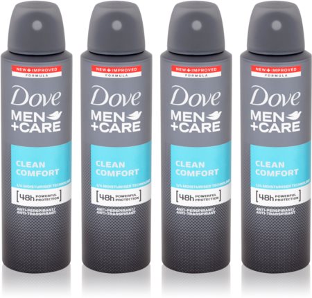 Dove Men+Care Clean Comfort antitraspirante spray 4 x 150 ml (confezione conveniente) per uomo