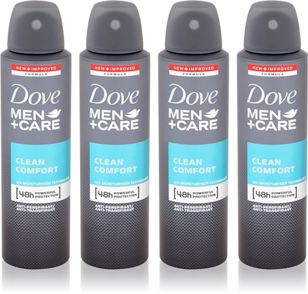 Dove Men+Care Clean Comfort Antitranspirant-Spray 4 x 150 ml (vorteilhafte Packung) für Herren