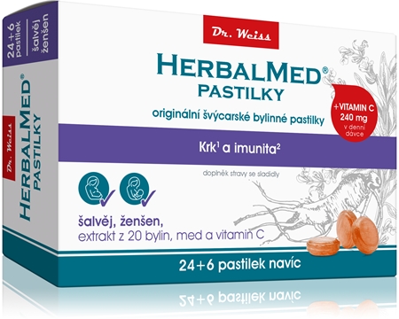 Dr.Weiss HerbalMed pastilky Šalvěj + ženšen s vitaminem C pastilky pro podporu zdraví dýchacích cest